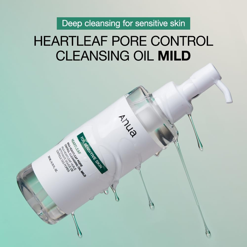 ANUA Heartleaf Pore Cleansing Oil MILD, Sensitive Skin Face Wash, Oil Cleanser for Face, Makeup Blackhead Remover, Korean Skin Care, Non-Comedogenic, Fragrance Free