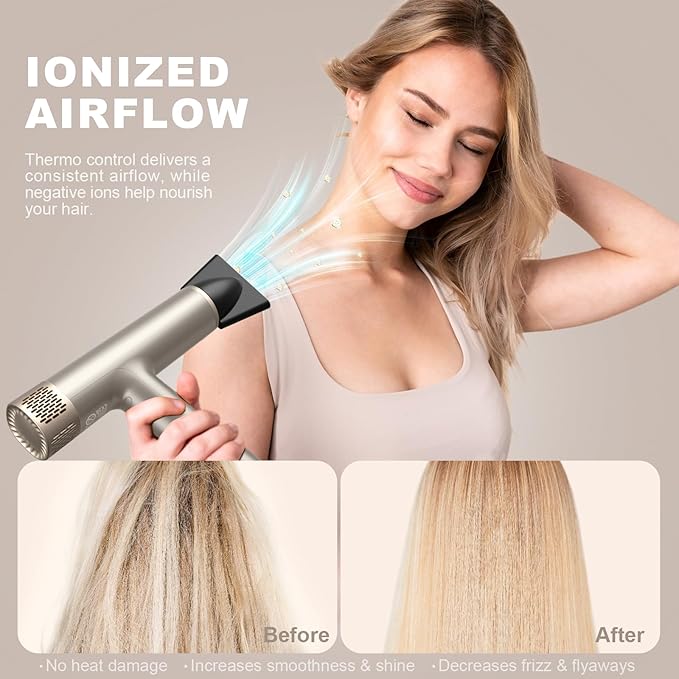 YAPOY High-Speed Ionic Hair Dryer with Diffuser – 110,000 RPM, Thermo-Control, Low Noise (Silver)