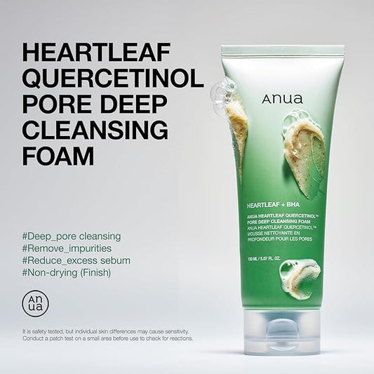ANUA Heartleaf Quercetinol Pore Deep Cleansing Foam, Facial Cleanser, for Double Cleansing, BHA, Hyaluronic Acid, Glycerin, Face Wash, Blackhead Remover, Korean Skincare